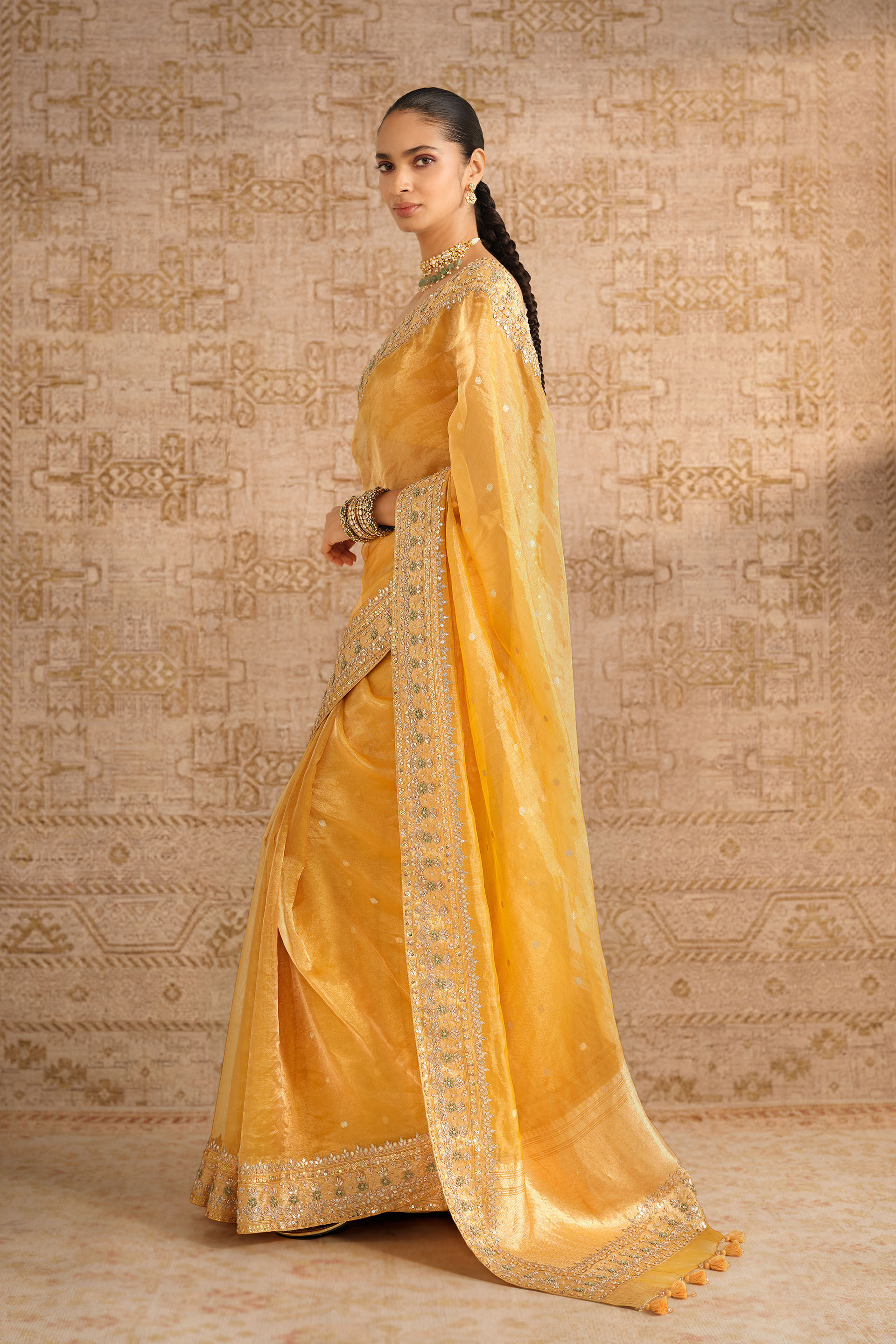 Surandhana Handwoven Benarasi Silk Saree - Yellow, Yellow, image 3